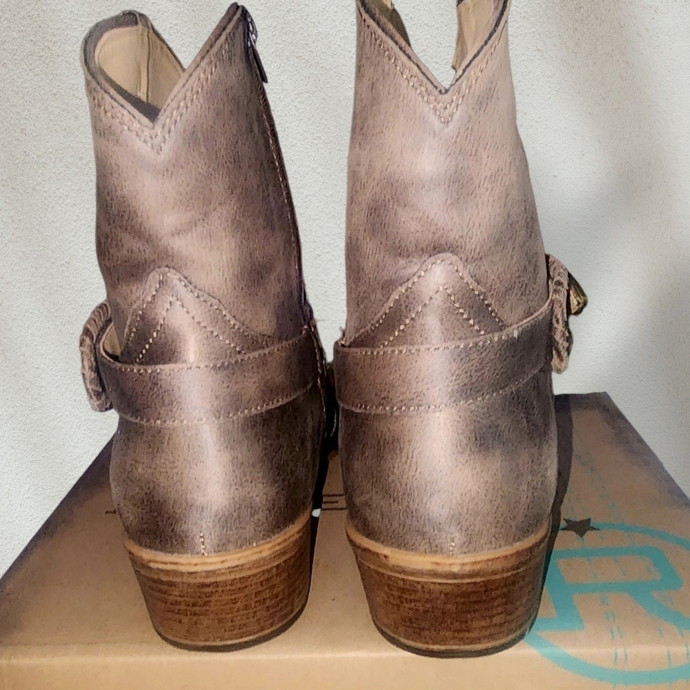 Roper Nelly Cowboy Boot Brown Country Vintage Shorty Snip - Picture 4 of 10